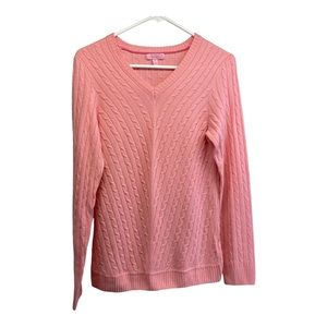Lilly Pulitzer cable knit sweater 100% cashmere V-neck pink longsleeve